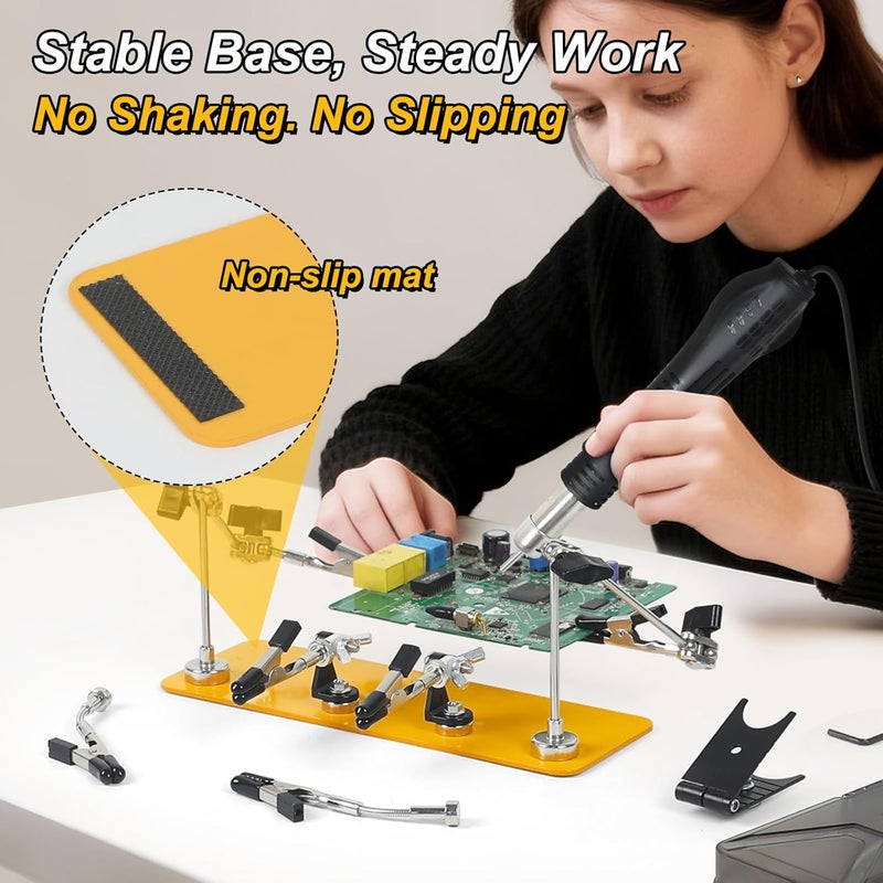 NOEVSBIG Helping Hands Soldering Station with Magnetic 6 Sturdy Flexible Arms, Compact and Stable Metal Base, Soldering Iron Holder,360° Fully Adjustable Clamp for Soldering, Electronics, PCB Repair - Image 4